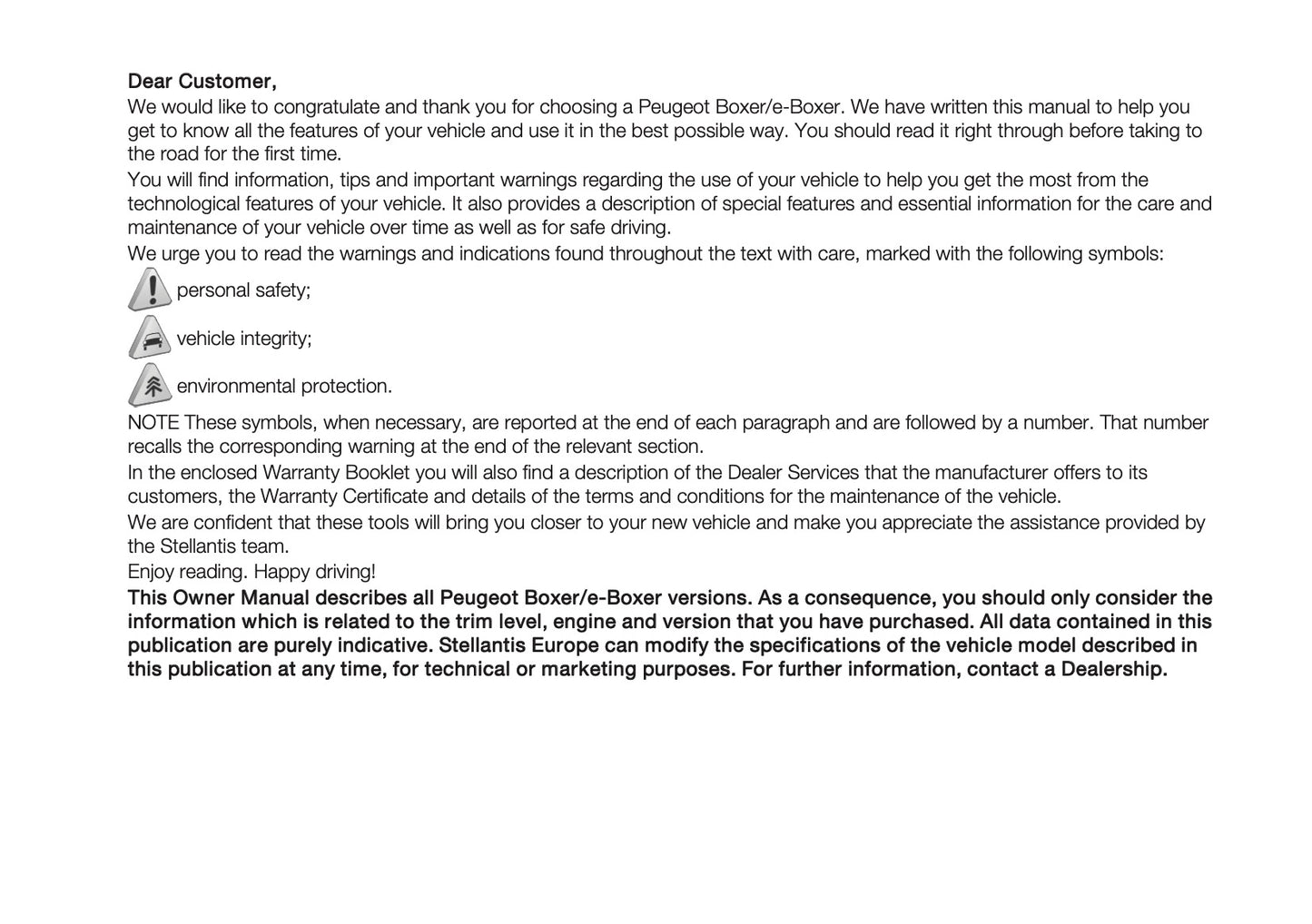 2025 Peugeot Boxer Owner's Manual | English