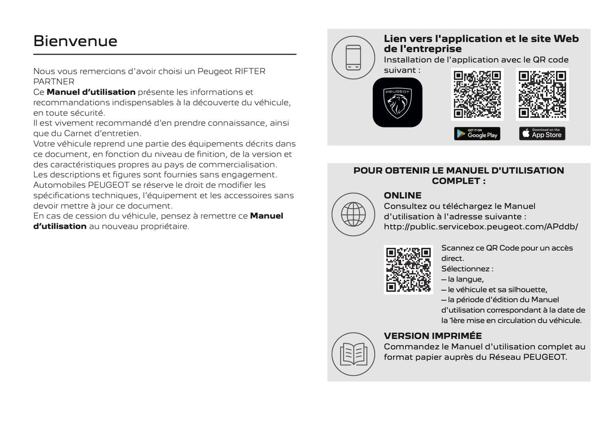2026 Peugeot Rifter/Partner Owner's Manual | French