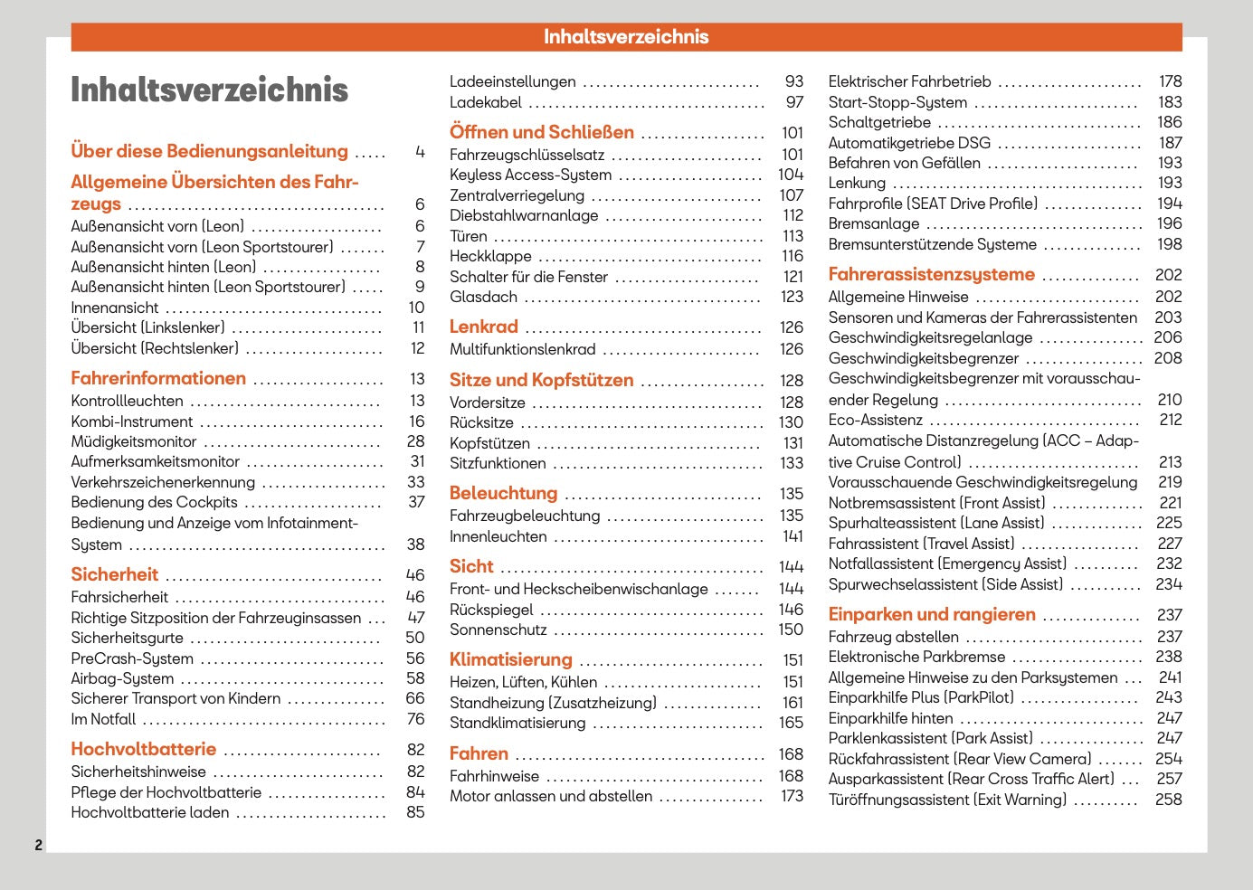 2025 Seat Leon/Leon Sportstourer Owner's Manual | German