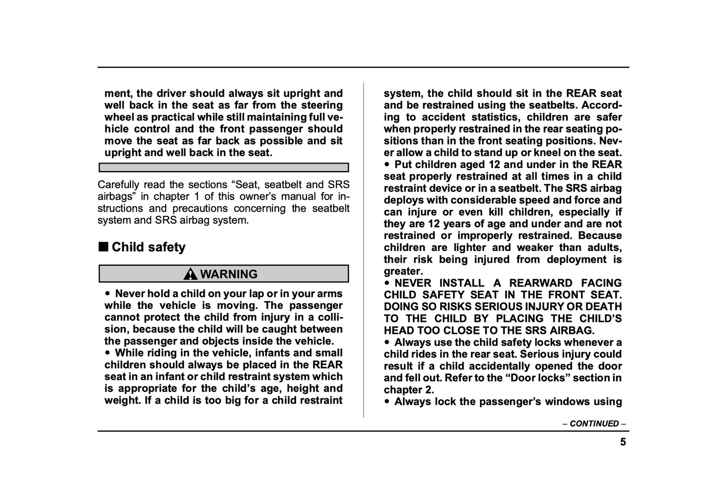 2005 Subaru Baja Owner's Manual | English