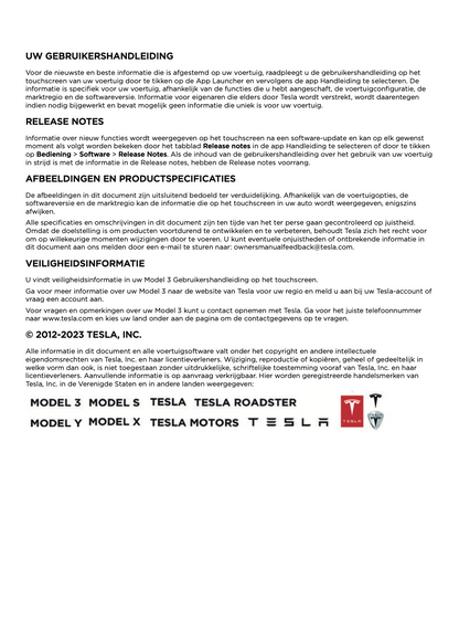 2023-2024 Tesla Model 3 Gebruikershandleiding | Nederlands