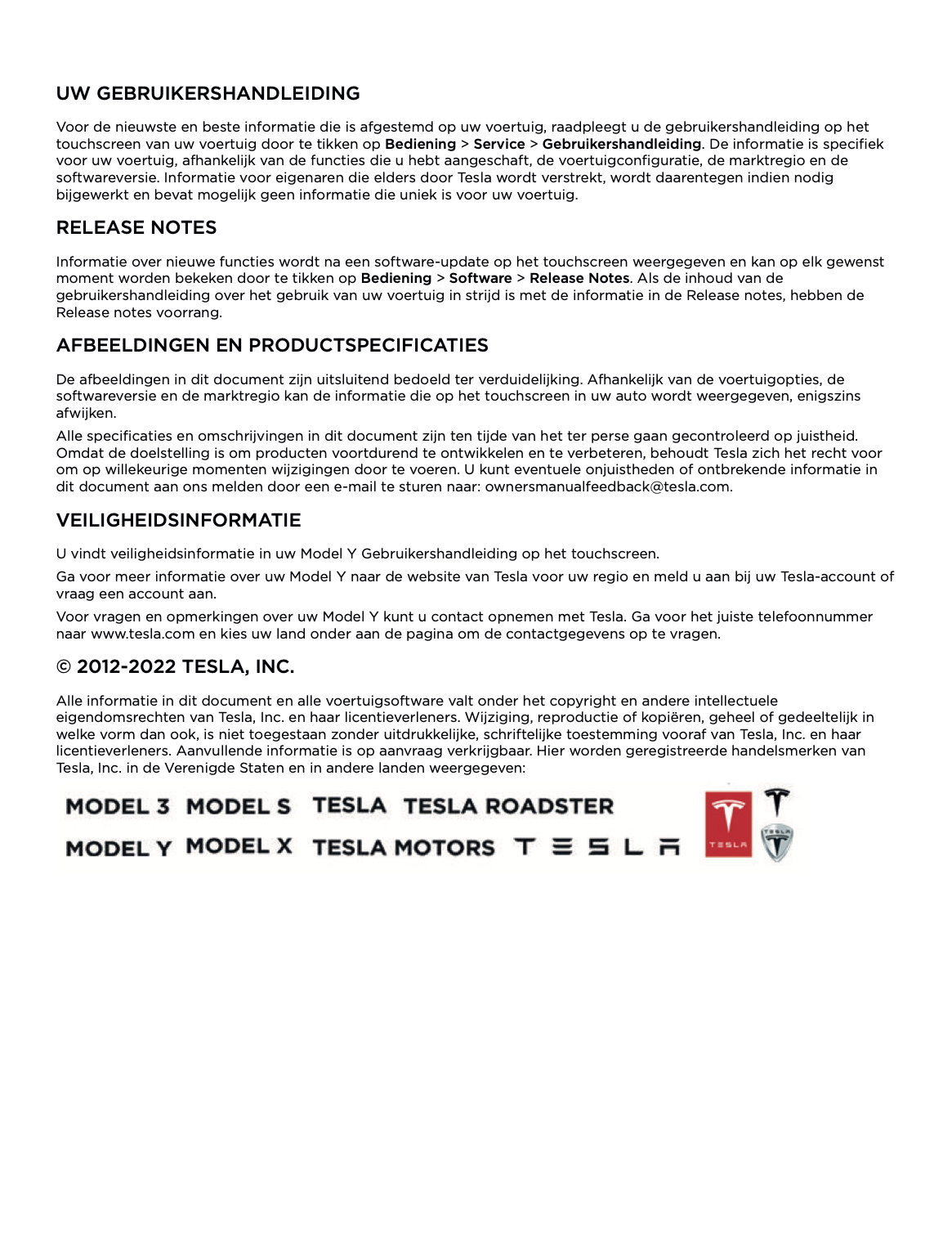 2022 Tesla Model Y Gebruikershandleiding | Nederlands