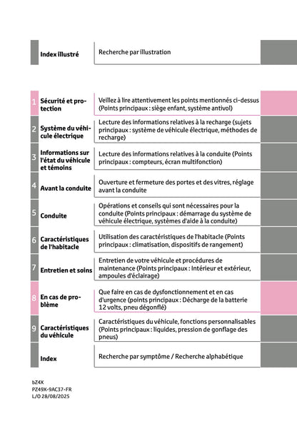 2025 Toyota bZ4X Owner's Manual | French