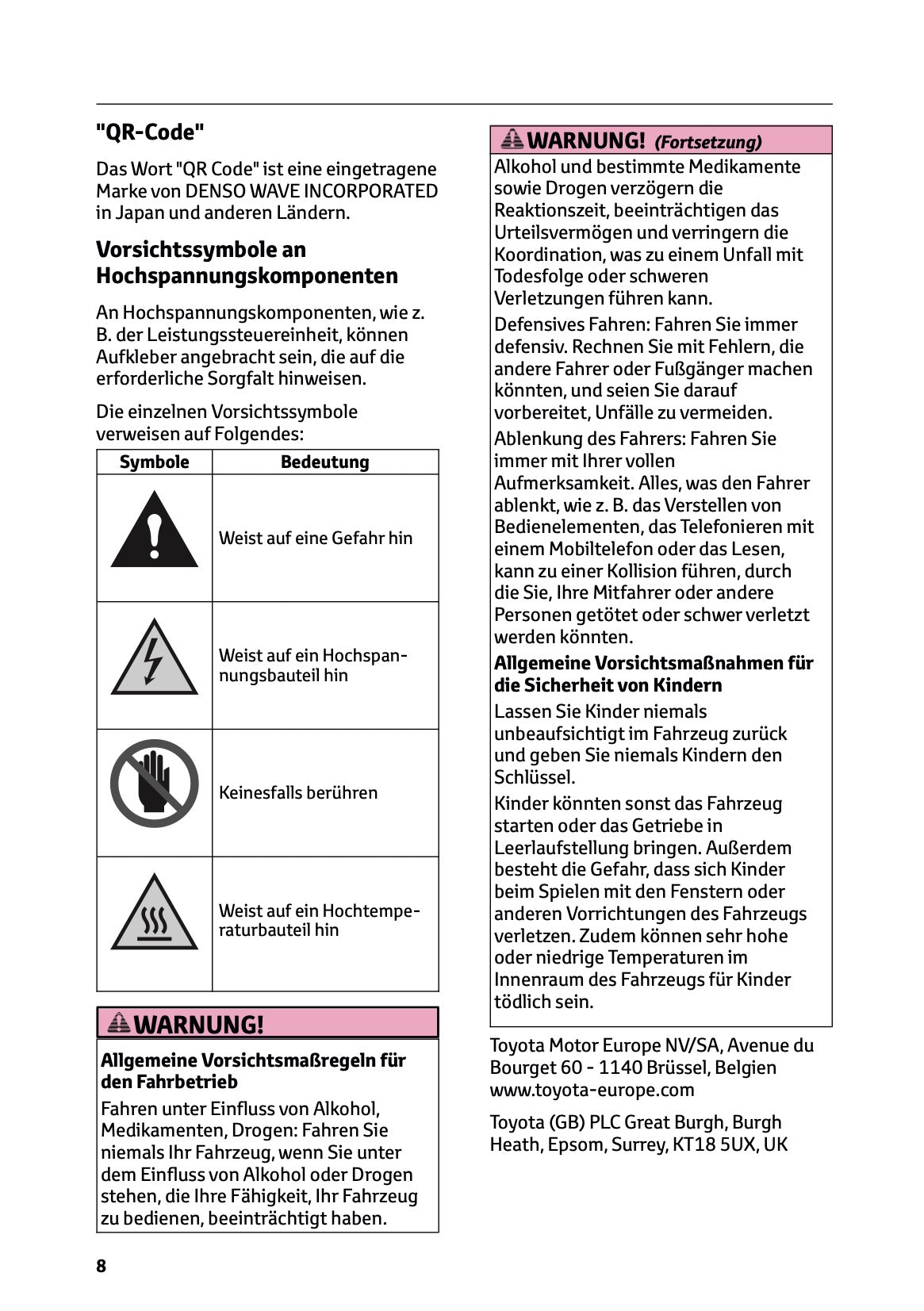 2025-2026 Toyota C-HR Plug-in-Hybrid Owner's Manual | German