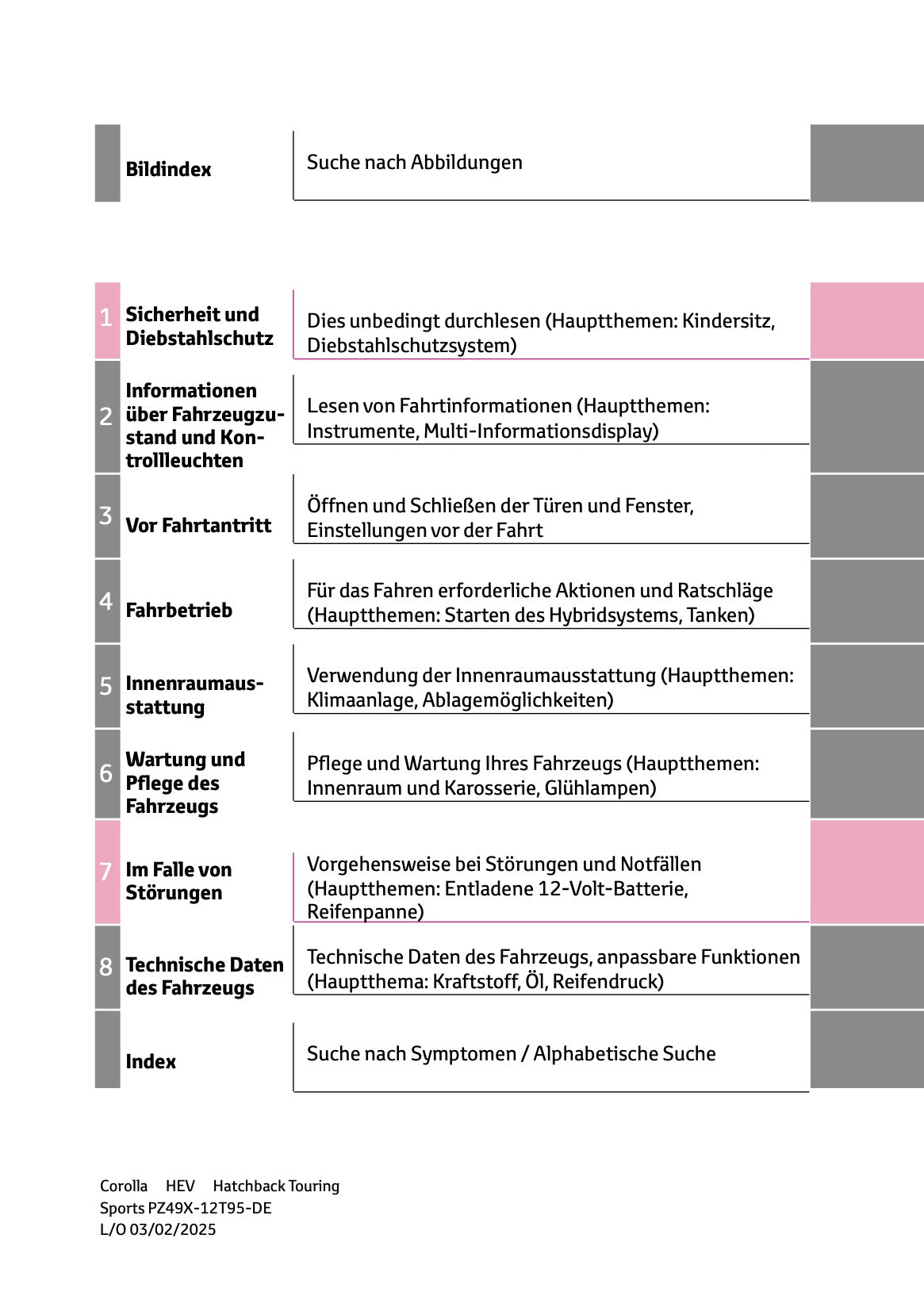 2025 Toyota Corolla Hybrid Hatchback/Touring Sports Owner's Manual | German