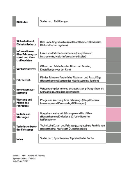 2025 Toyota Corolla Hybrid Hatchback/Touring Sports Owner's Manual | German
