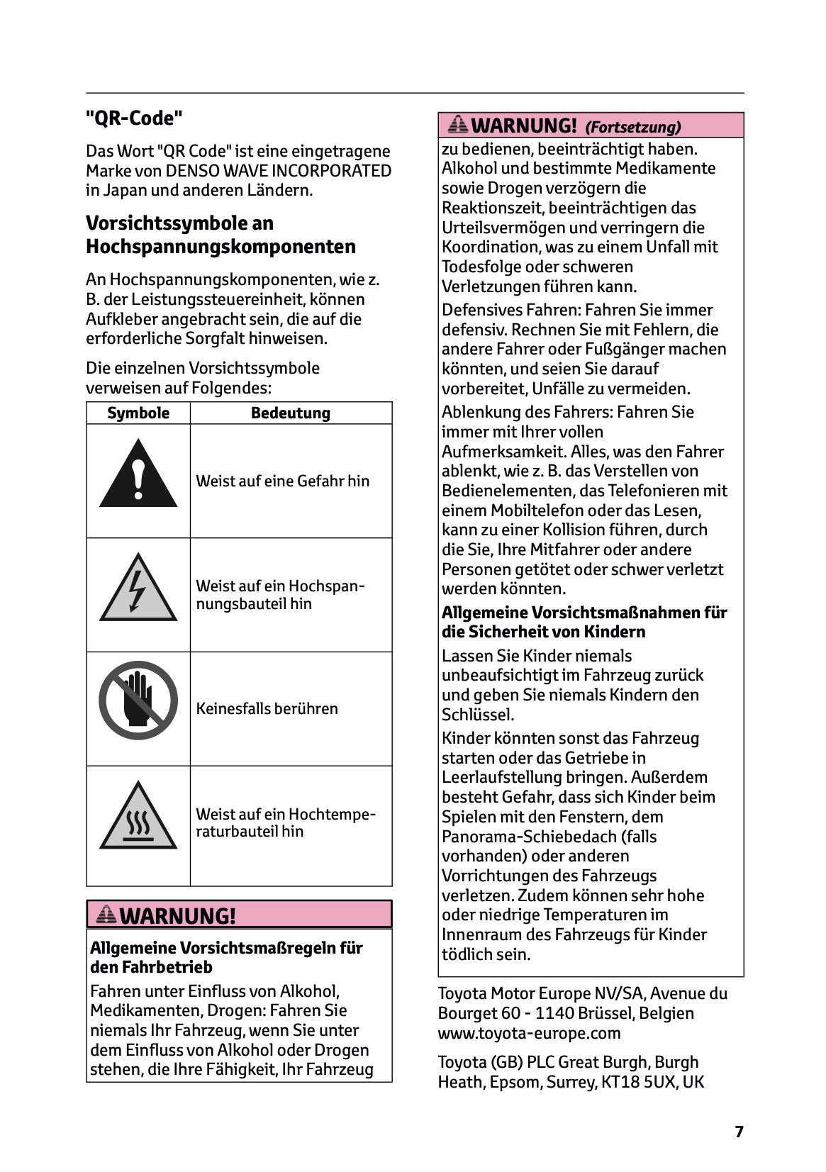 2025 Toyota Corolla Hybrid Hatchback/Touring Sports Owner's Manual | German