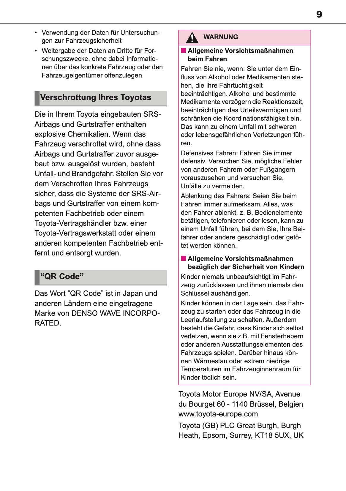 2024-2025 Toyota GR Yaris Owner's Manual | German