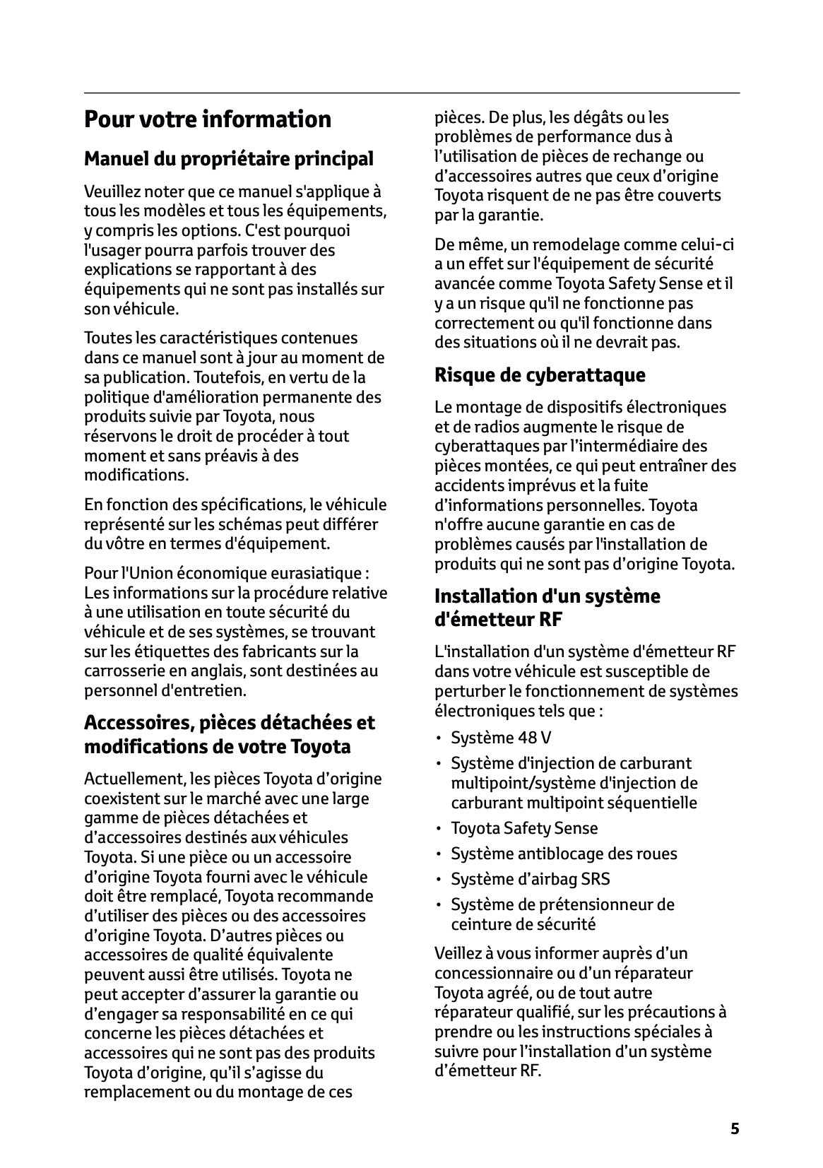 2024-2025 Toyota Hilux 48V Owner's Manual | French