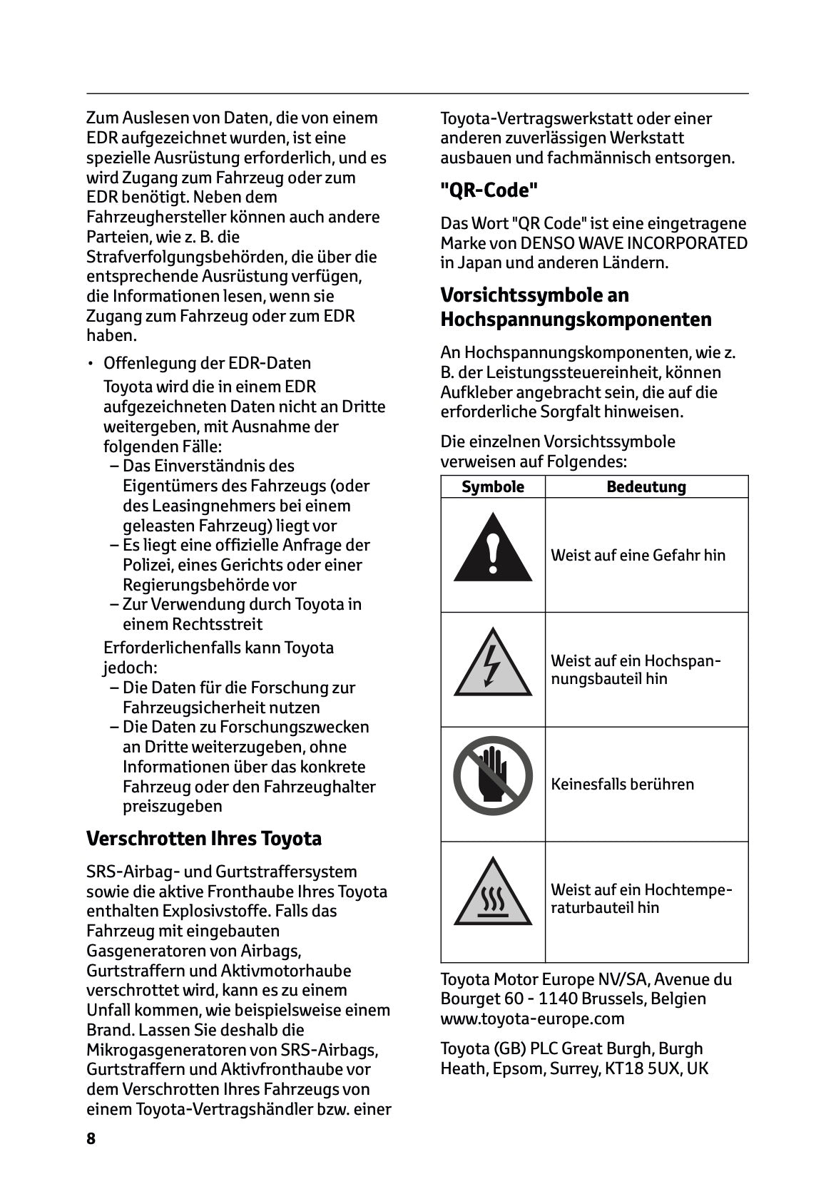 2025-2026 Toyota Mirai Owner's Manual | German