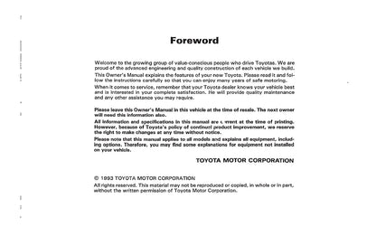 1993 Toyota MR2 Owner's Manual | English