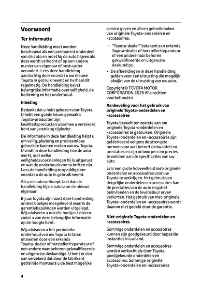 2025-2026 Toyota Urban Cruiser Gebruikershandleiding | Nederlands