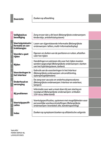 2025-2026 Toyota Yaris Hybrid Gebruikershandleiding | Nederlands