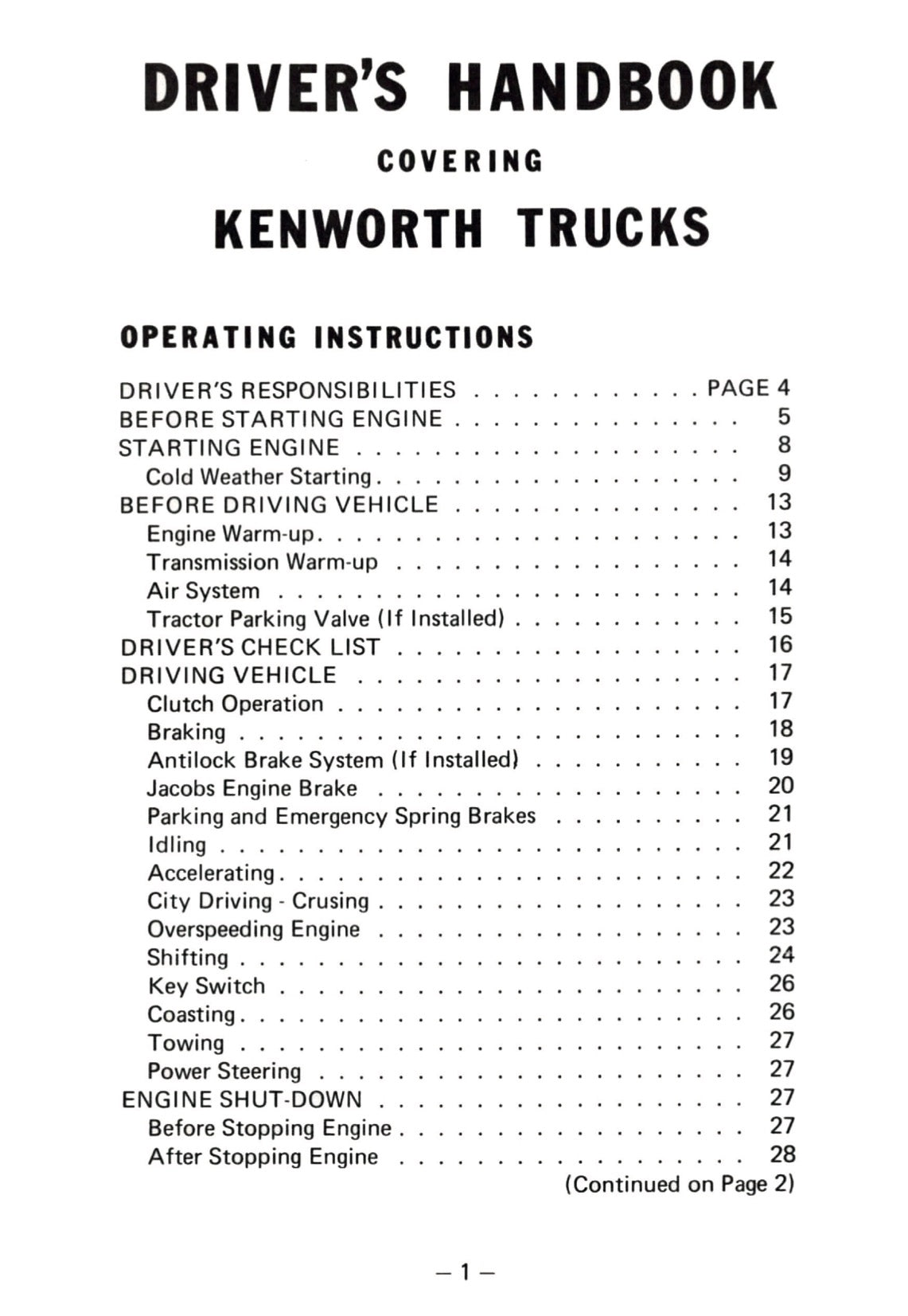 1976 Kenworth  Owner's Manual | English