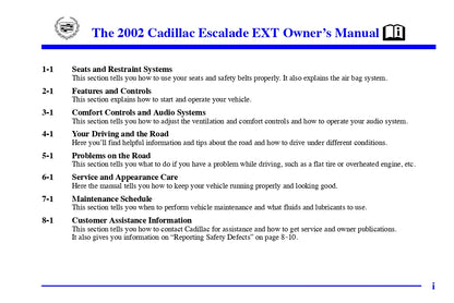 2002 Cadillac Escalade EXT Manuel du propriétaire | Anglais