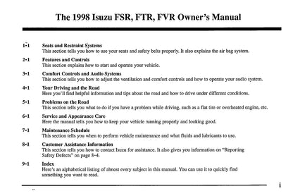 1998 Isuzu FSR / FTR / FVR Manuel du propriétaire | Anglais