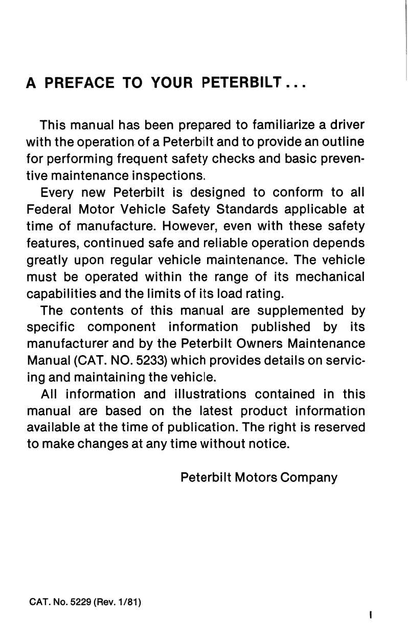 1981 - 1986 Peterbilt 359 Manuel du propriétaire | Anglais