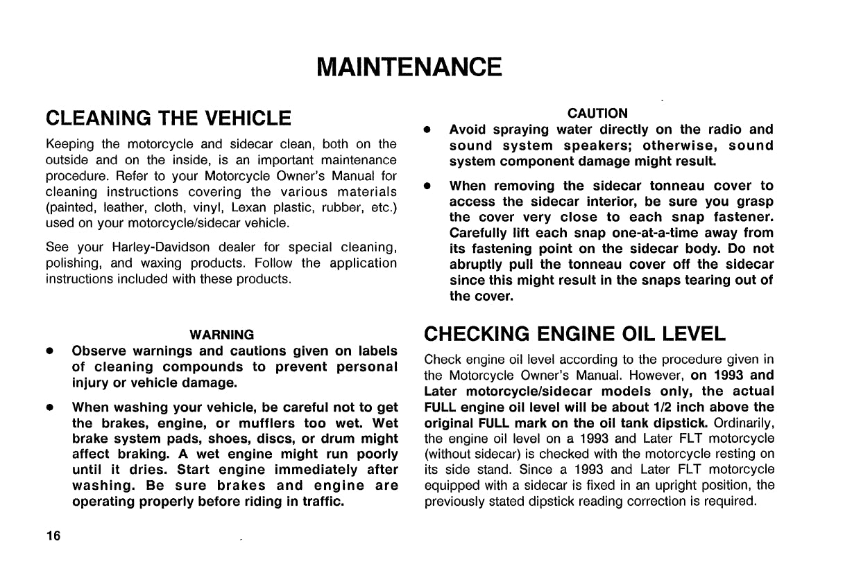 1991 Harley-Davidson TLE/TLE-Ultra Sidecar Owner's Manual | English