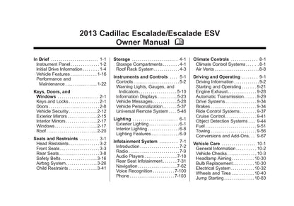 2013 Cadillac Escalade / ESV Manuel du propriétaire | Anglais