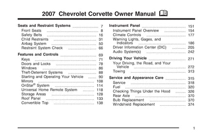 2007 Chevrolet Corvette Manuel du propriétaire | Anglais