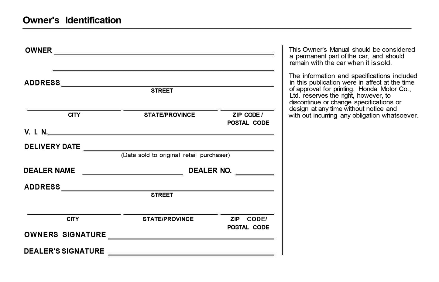 1995 Acura NSX Owner's Manual | English