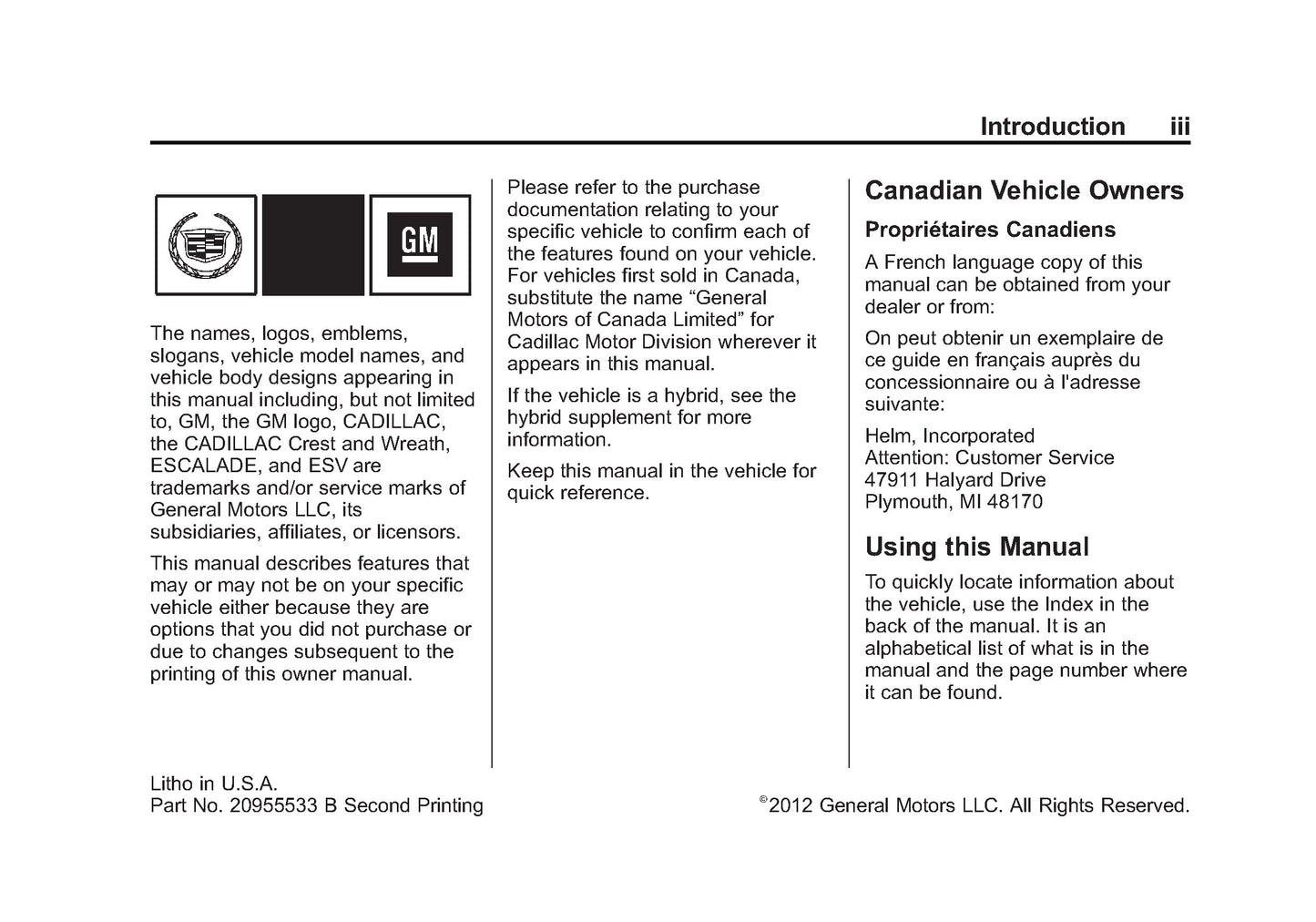 2013 Cadillac Escalade / ESV Owner's Manual | English