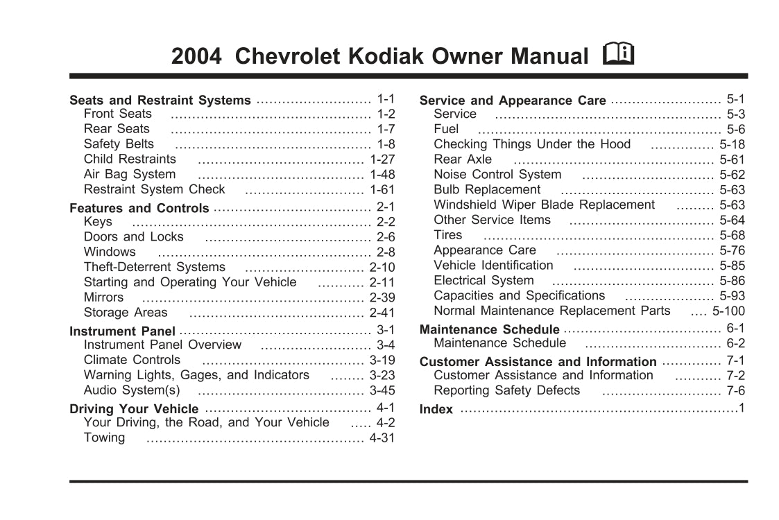 2004 Chevrolet Kodiak Gebruikershandleiding | Engels