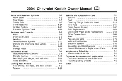 2004 Chevrolet Kodiak Owner's Manual | English