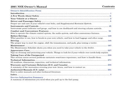 2001 Acura NSX Gebruikershandleiding | Engels