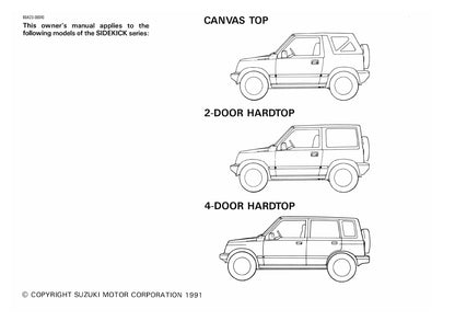 1992 Suzuki Sidekick Gebruikershandleiding | Engels