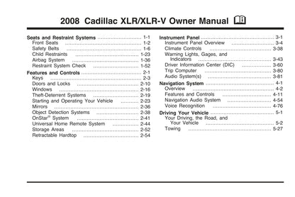 2008 Cadillac XLR / XLR-V Manuel du propriétaire | Anglais