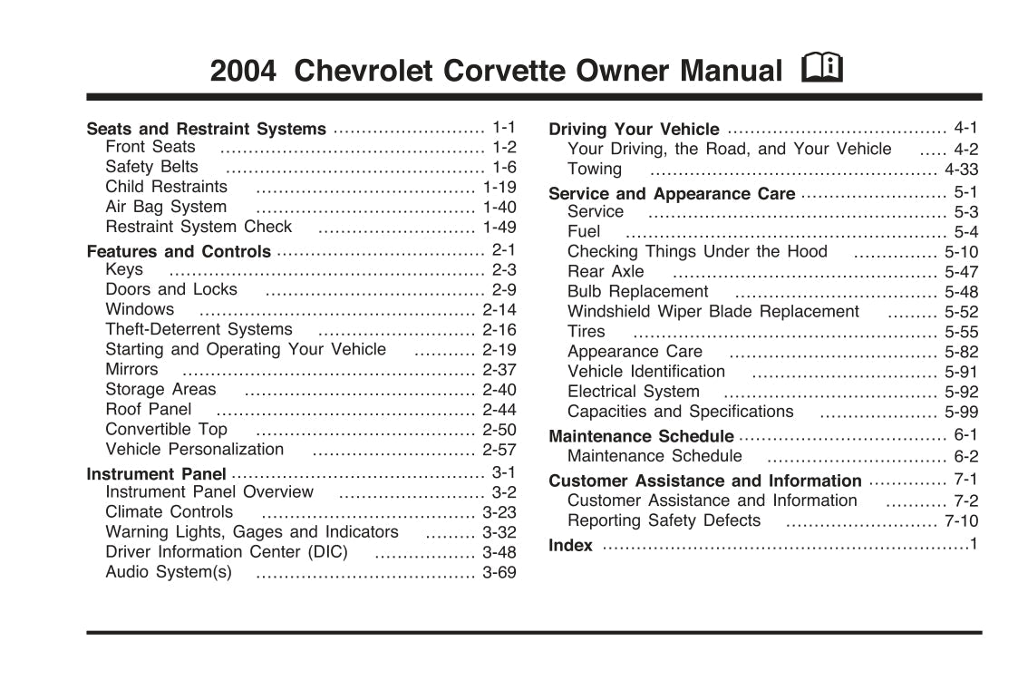 2004 Chevrolet Corvette Owner's Manual | English