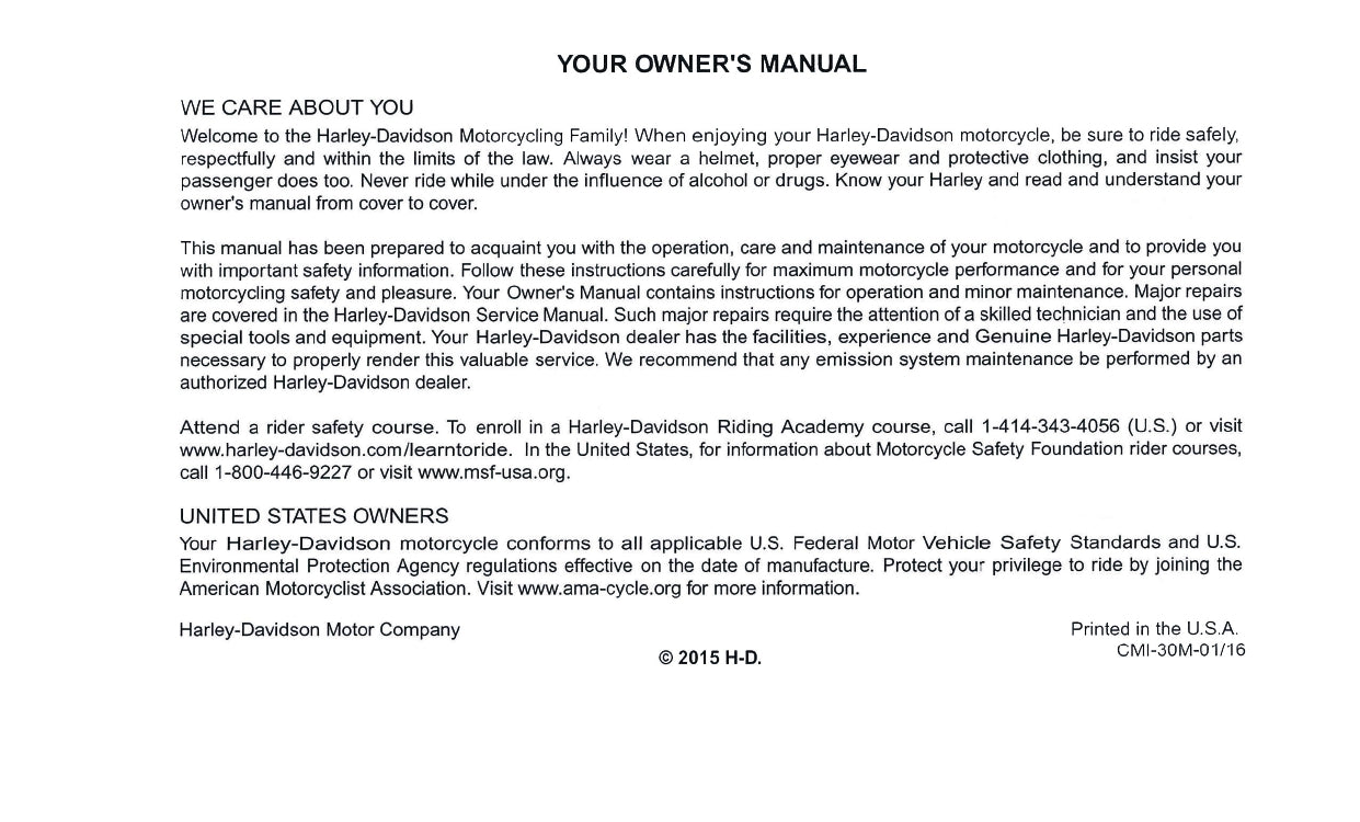 2016 Harley-Davidson Touring Manuel du propriétaire | Anglais