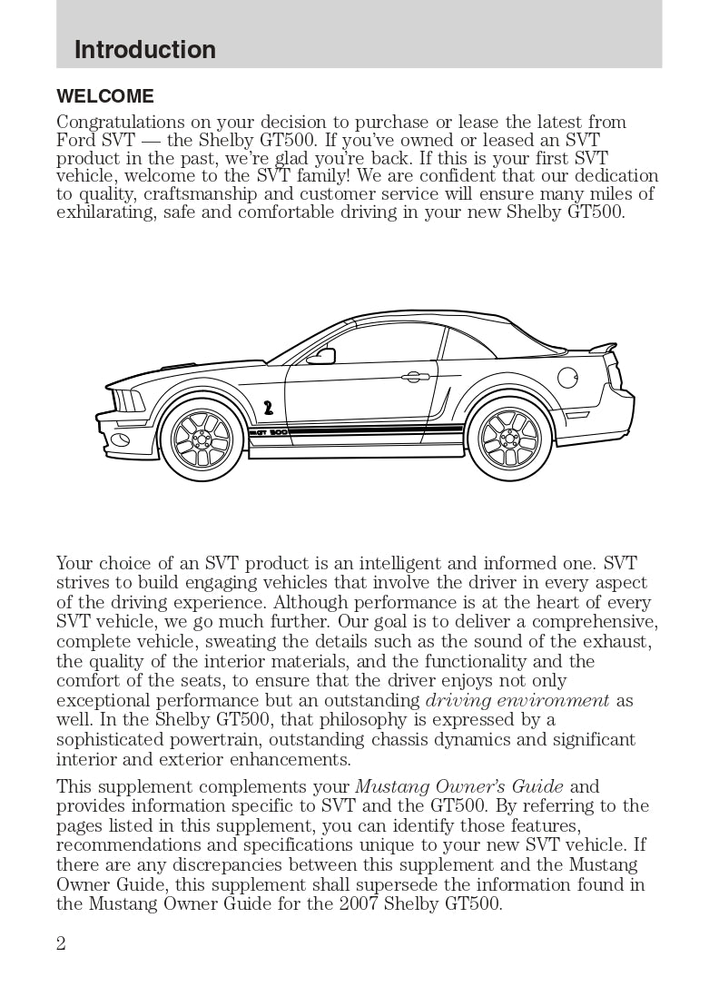 2007 Ford Shelby GT500 Manuel du propriétaire Supplement | Anglais