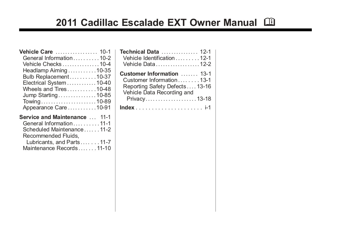 2011 Cadillac Escalade EXT Manuel du propriétaire | Anglais