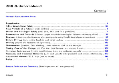 2008 Acura RL Owner's Manual | English