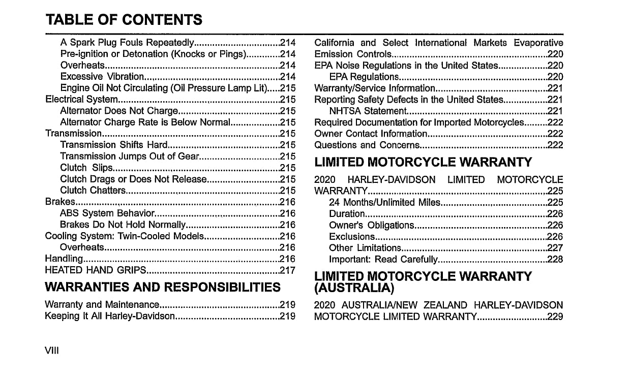 2020 Harley-Davidson Touring Owner's Manual | English