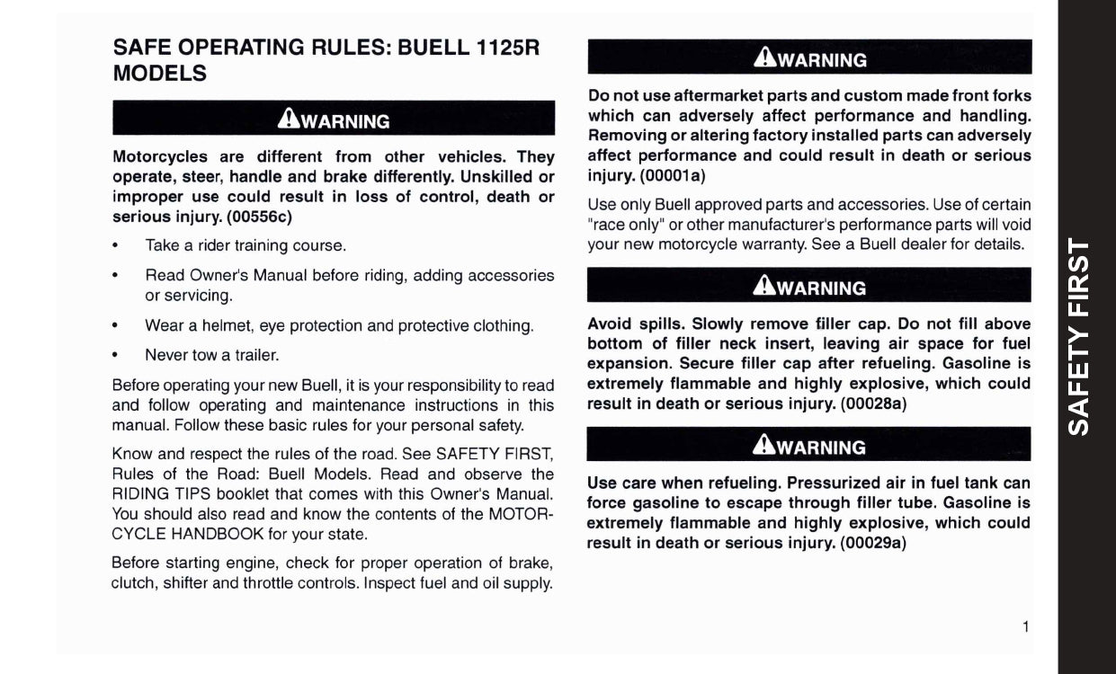 2008 Buell 1125R Owner's Manual | English