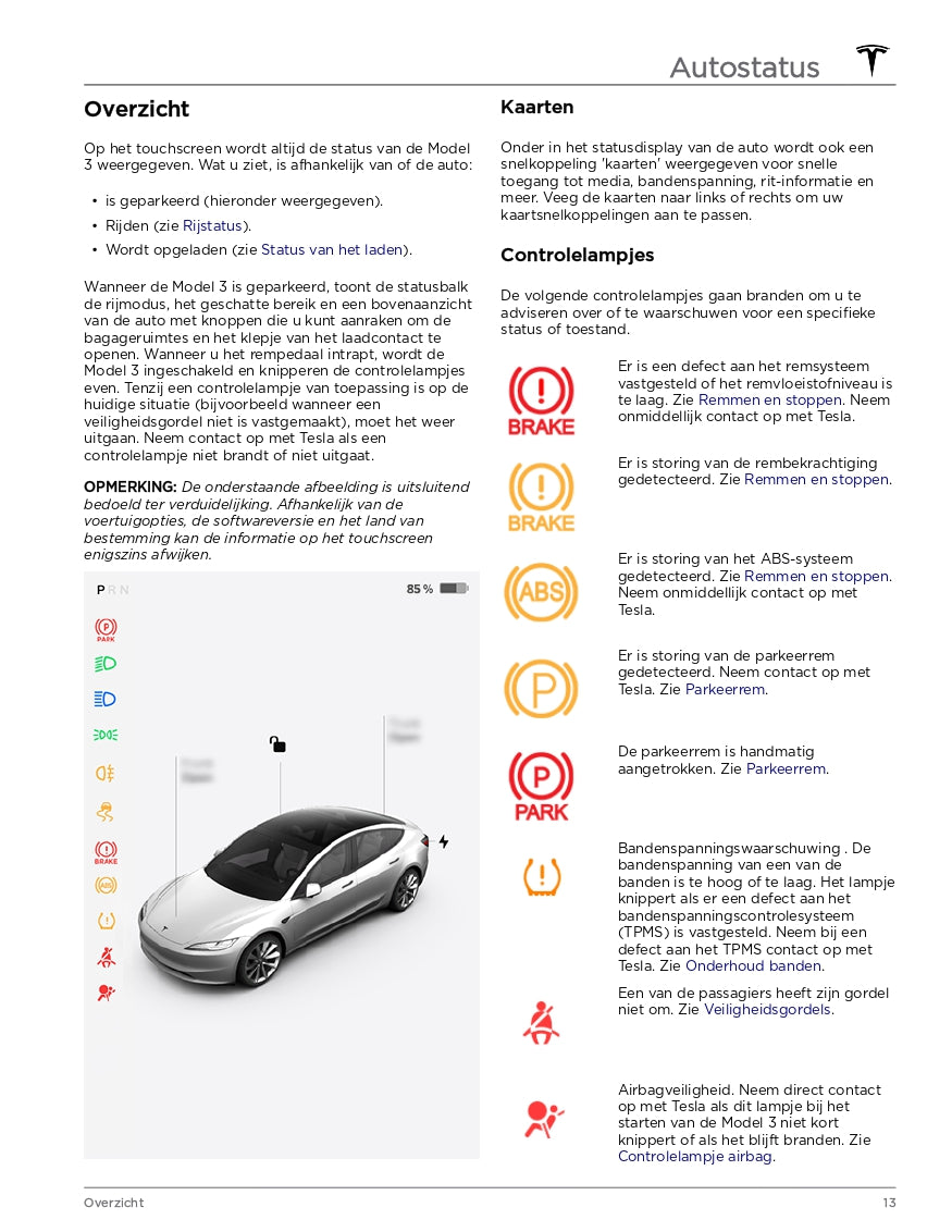 2024 Tesla Model 3 Gebruikershandleiding | Nederlands