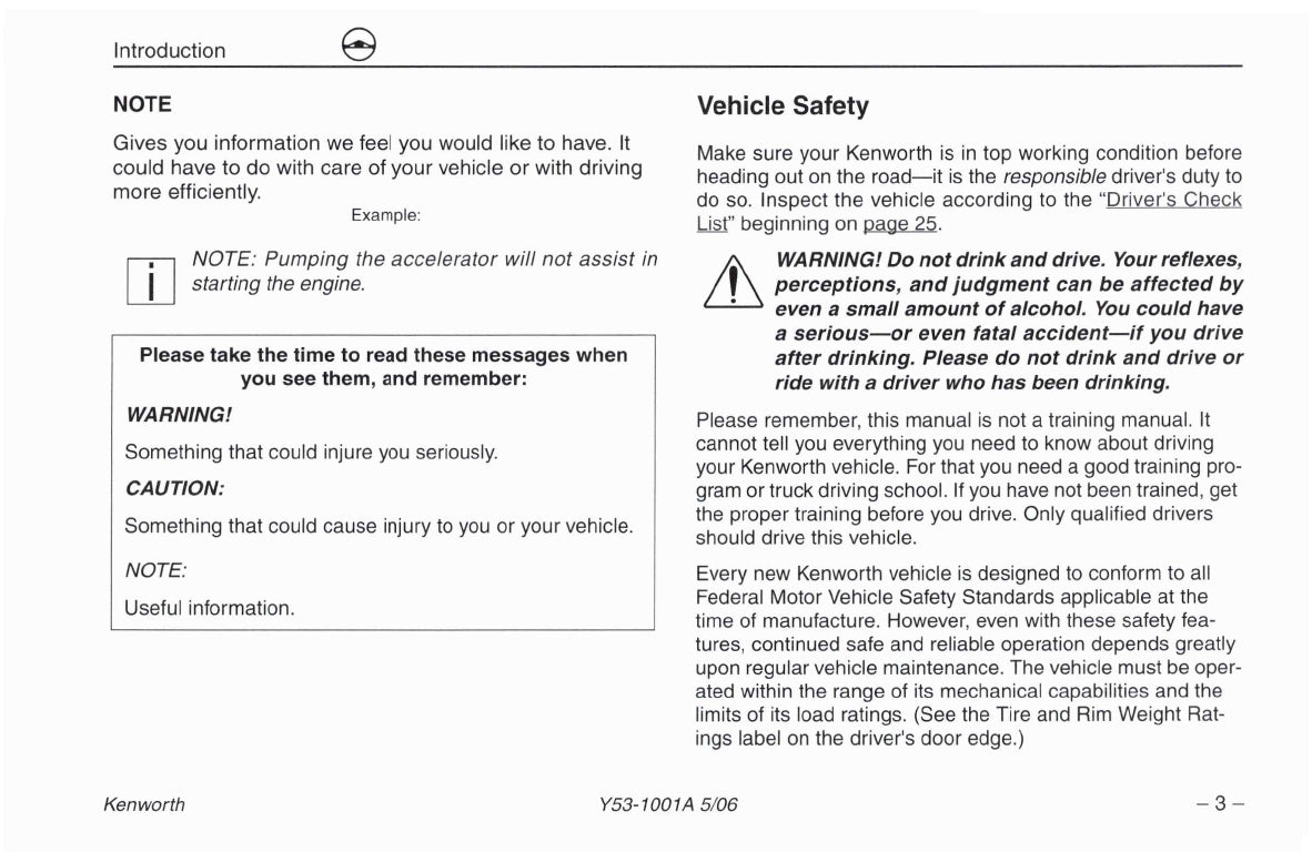 2004-2010 Kenworth W900/T600/T660/T800/C500 Owner's Manual | English