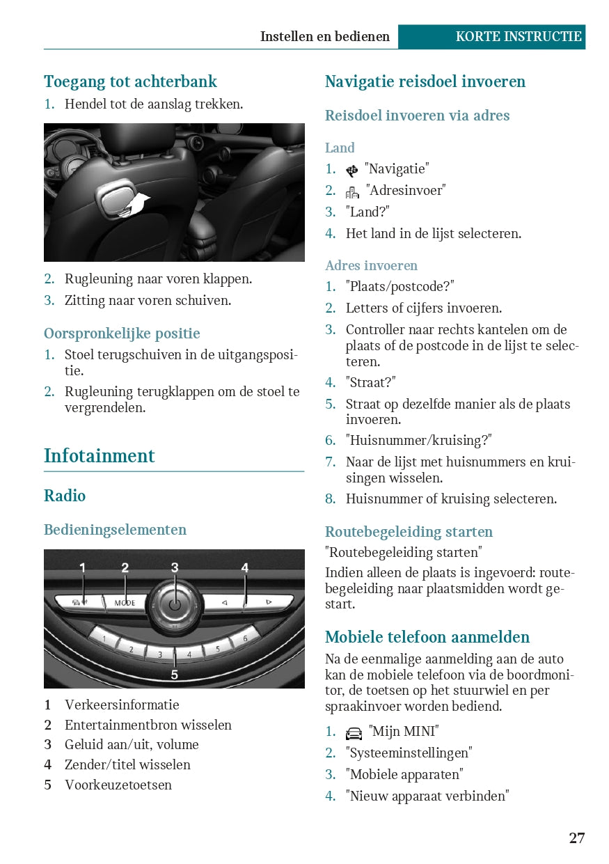 2020 Mini Cooper SE Owner's Manual | Dutch