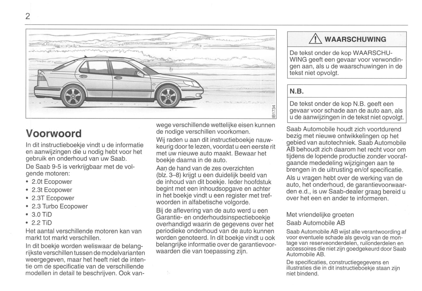 2001-2005 Saab 9-5 Manuel du propriétaire | Néerlandais