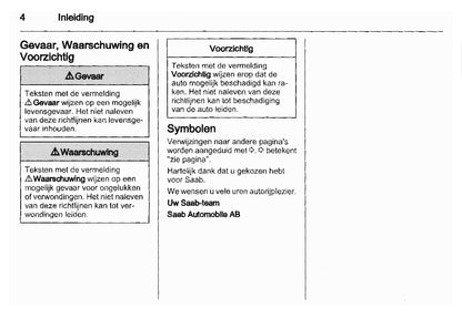 2010-2012 Saab 9-5 Owner's Manual | Dutch