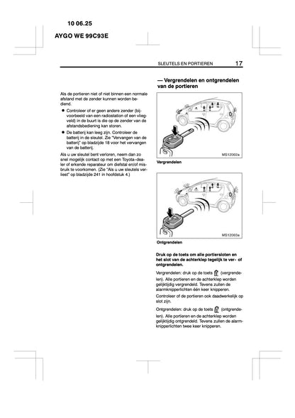 2010-2011 Toyota Aygo Owner's Manual | Dutch