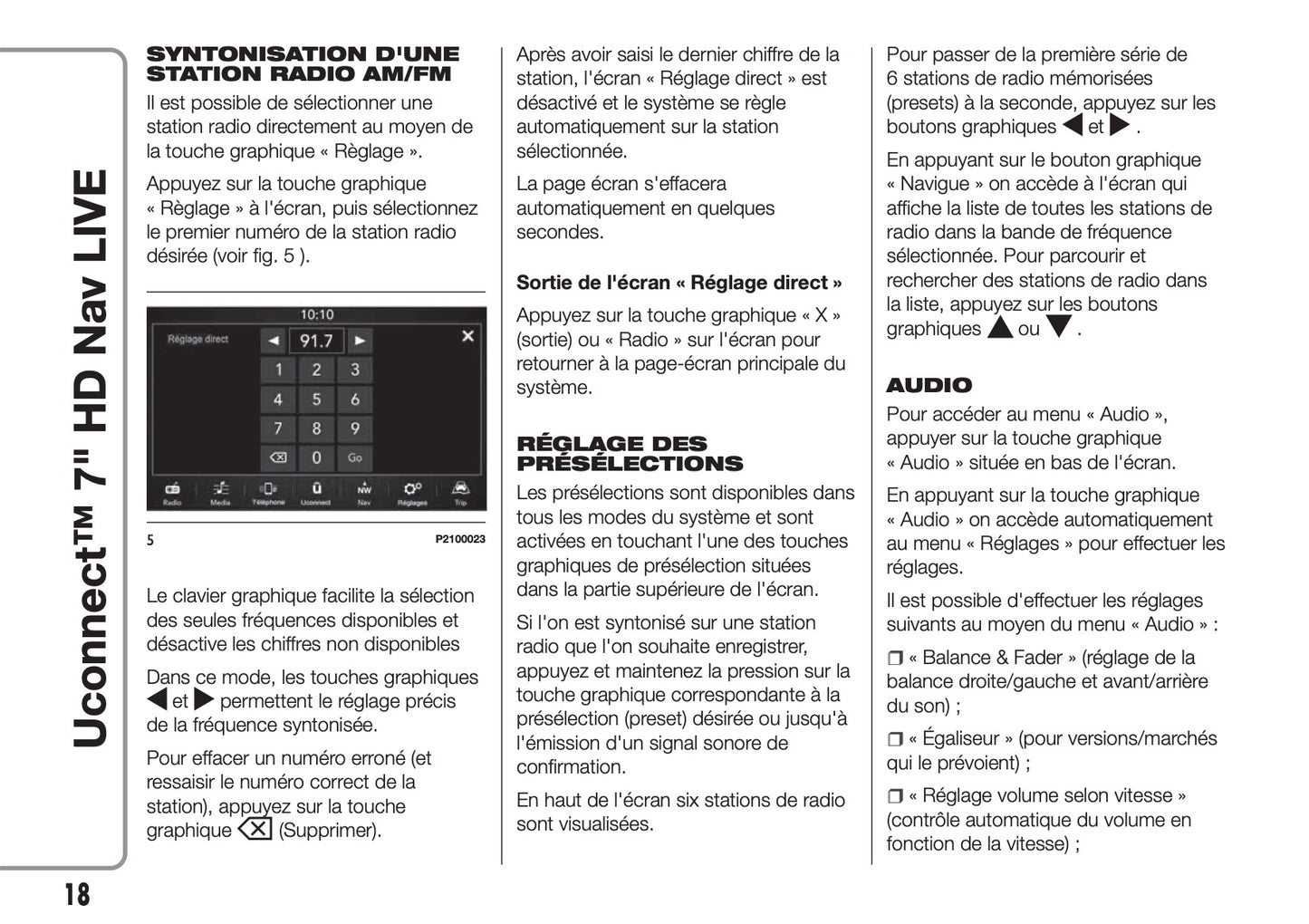 Fiat 500 & 500 Cabrio Uconnect Radio Nav 7.0 Guide d'utilisation 2017 - 2018