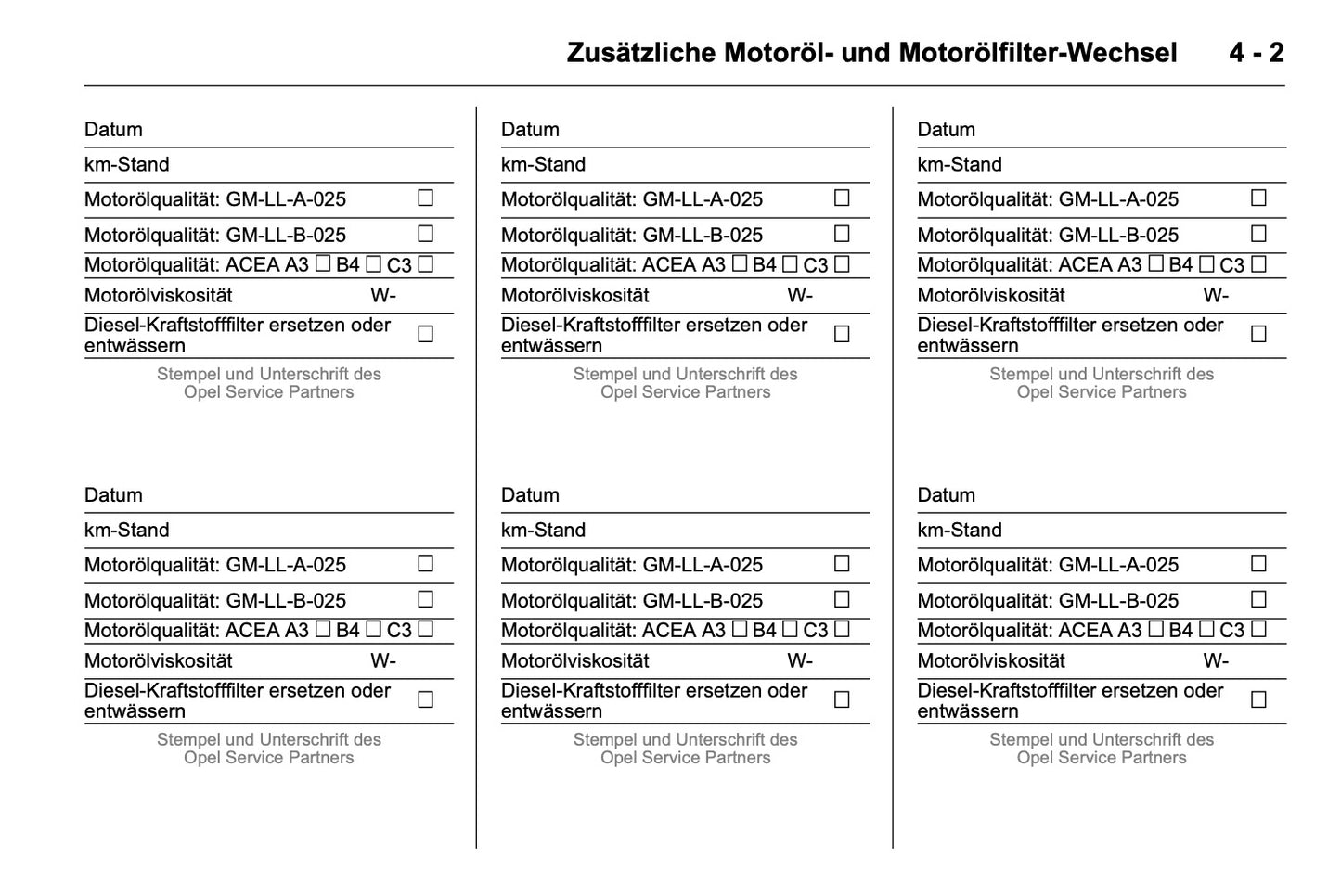 Opel Service- und Garantieheft