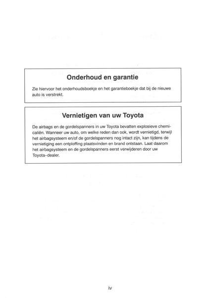 2000-2003 Toyota Avensis Manuel du propriétaire | Néerlandais