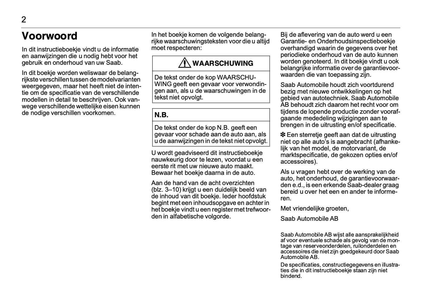 2008-2012 Saab 9-3 Owner's Manual | Dutch