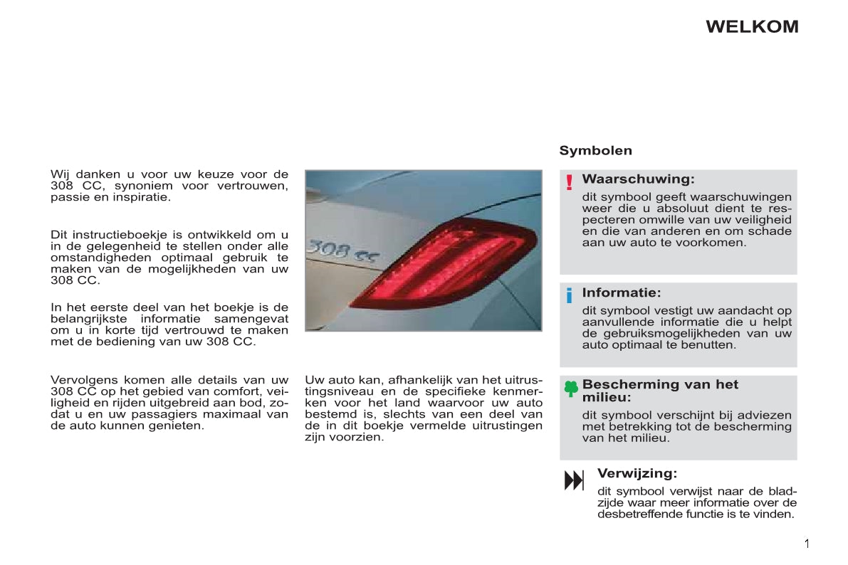 2011-2013 Peugeot 308 CC Owner's Manual | Dutch