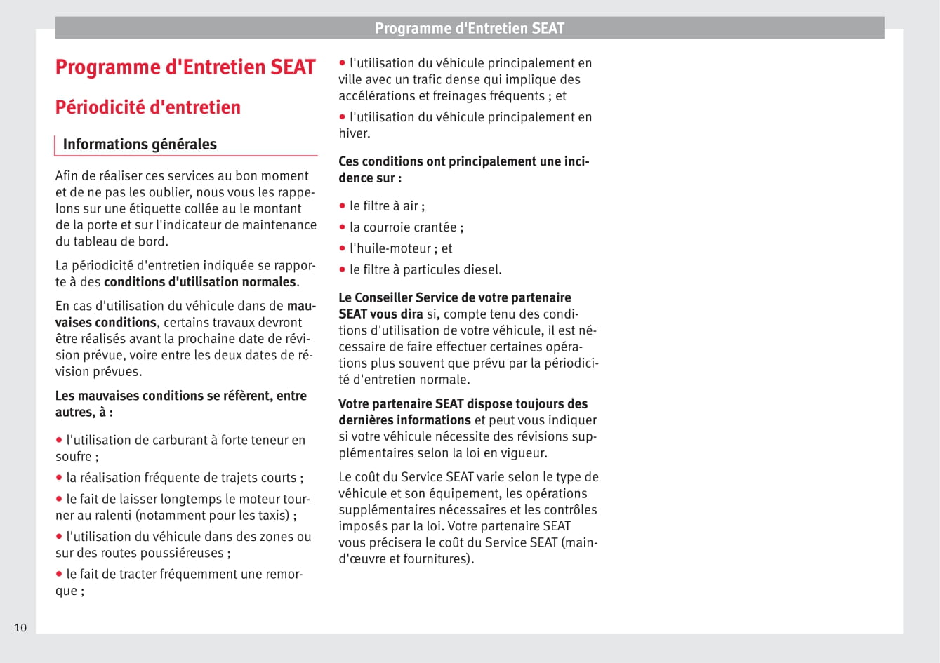 Seat Procédure d'Entretien 2016